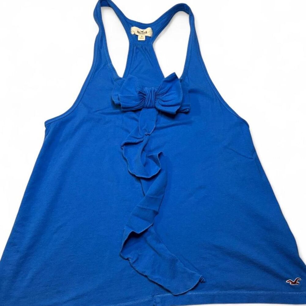 Y2K Hollister Blue Cascading Ruffle Bow Racerback Tank Cami